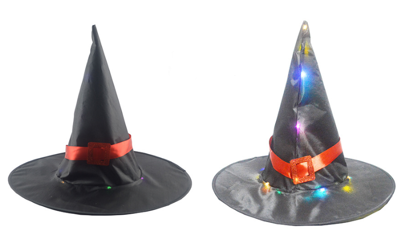 (2Pcs)HALLOWEEN Decorations Glowing Witch Hat Decorations 2 in 1 Hanging/Wearable