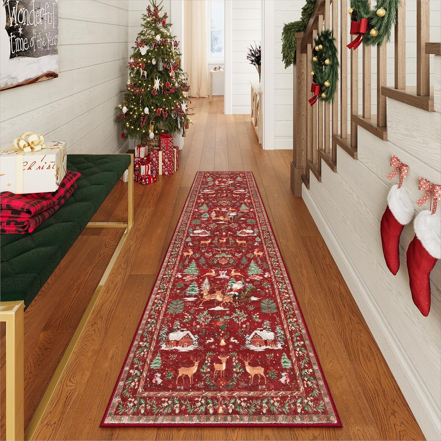 🎄🔥Soft Christmas Tree Santa Claus Carpet Runner